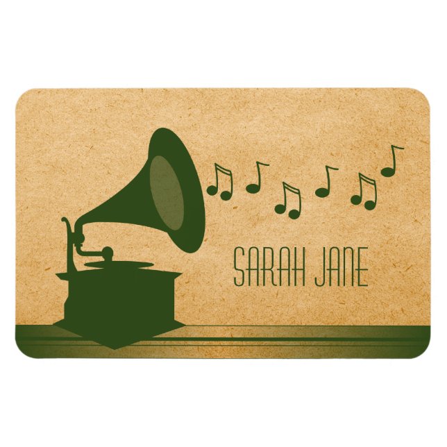 Green Vintage Gramophone Premium Magnet (Horizontal)