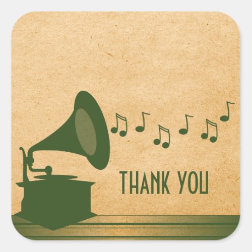 Green Vintage Gramophone Thank You Stickers