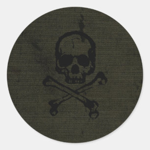 Green Vintage Grunge Skull Crossbones Halloween Classic Round Sticker