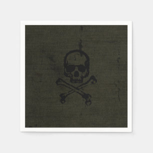 Green Vintage Grunge Skull Crossbones Halloween Napkins
