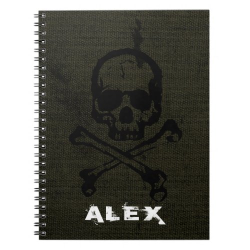 Green Vintage Grunge Skull Crossbones Halloween Notebook