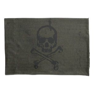 Green Vintage Grunge Skull Crossbones Halloween Pillow Case