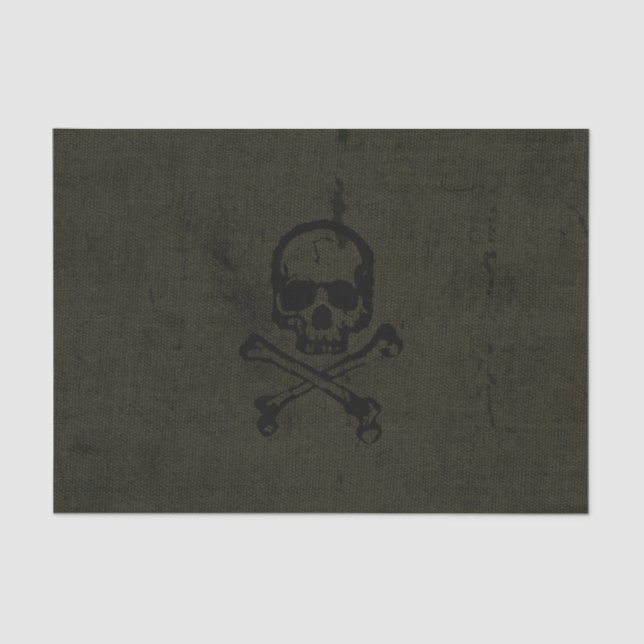 Green Vintage Grunge Skull Crossbones Halloween Tissue Paper (Front)