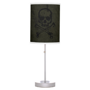 Green Vintage Grunge Skull Crossbones Table Lamp