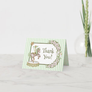 Green Vintage Horse Carousel Baby Shower Thank You Card