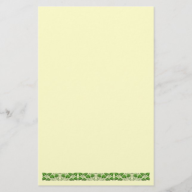 Green Vintage Leaf Border Stationery (Front)