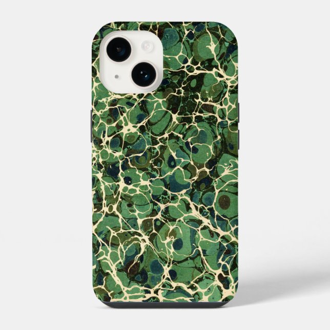 Green Vintage Marbled Paper Iphone Case (Back)