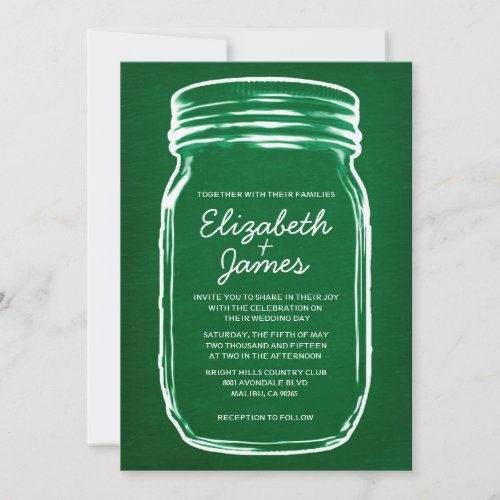 Green Vintage Mason Jar Wedding Invitations