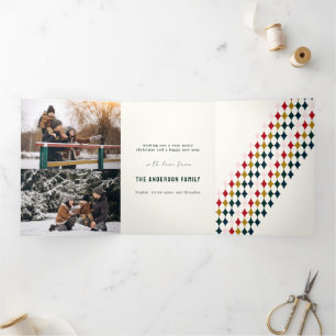 Green Vintage Merry Christmas Multiphoto Tri-Fold Holiday Card