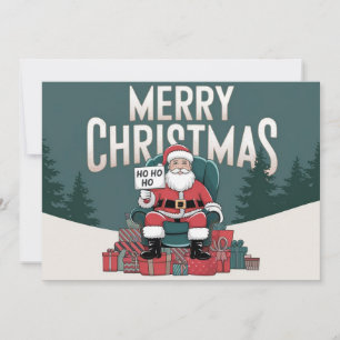 Green vintage Merry Christmas Santa Claus ho ho ho Holiday Card