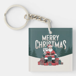 Green vintage Merry Christmas Santa Claus ho ho ho Keychain
