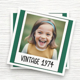 Green Vintage Milestone Birthday Photo Keepsake Napkins