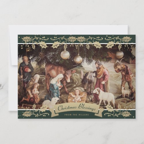 Green Vintage Nativity Scene Christian Christmas Holiday Card