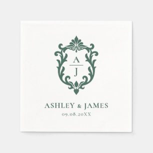 Green Vintage Ornate Crest Wedding Napkins