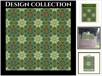 Green vintage style pattern with green stars and blue flowers