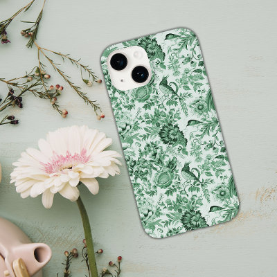 Green Vintage Pheasants Floral Toile de Jouy