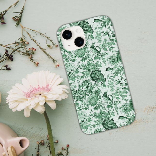 Green Vintage Pheasants Floral Toile de Jouy Case-Mate iPhone Case (Creator Uploaded)