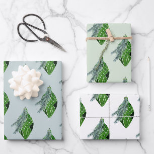 Green Vintage Pine Cone Ornament Spruce Branch Wrapping Paper Sheets