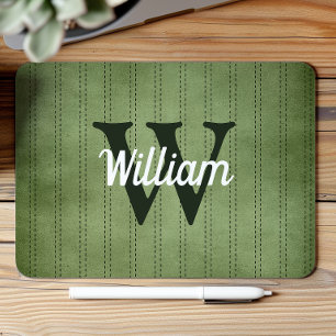Green Vintage Pinstripe Retro Monogram Mouse Pad