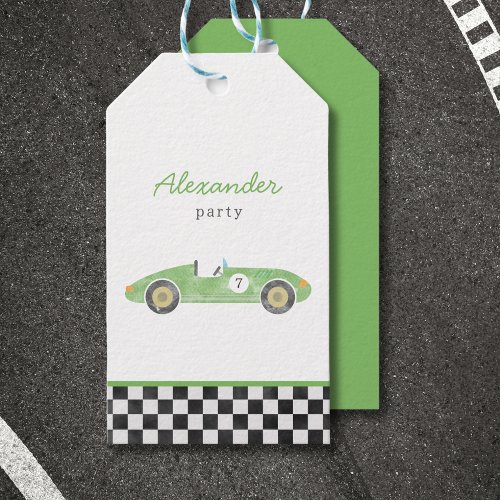 Green Vintage race car Gift Tags