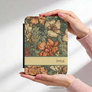 Green Vintage Retro Floral Kindle Cover