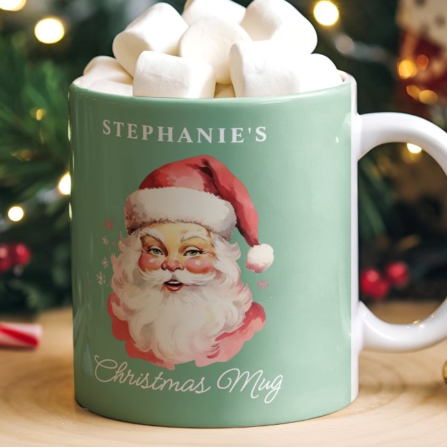 Green Vintage Retro Santa Claus Christmas Coffee Mug (Creator Uploaded)