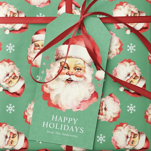 Christmas Gift Tags 14 Green Vintage Retro Santa Claus Christmas Gift Tags