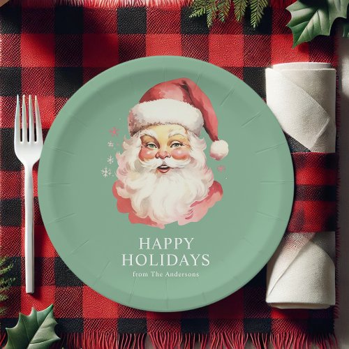 Christmas Party Supplies 4 Green Vintage Retro Santa Claus Christmas Paper Plates