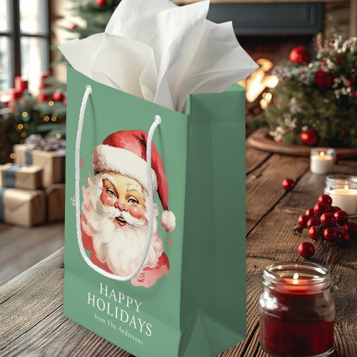 Christmas Wrapping Paper 12 Green Vintage Retro Santa Claus Christmas Small Gift Bag