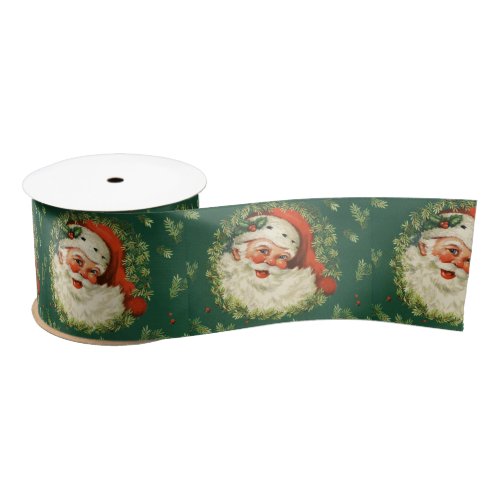 Green Vintage Santa Claus Balsam Satin Ribbon