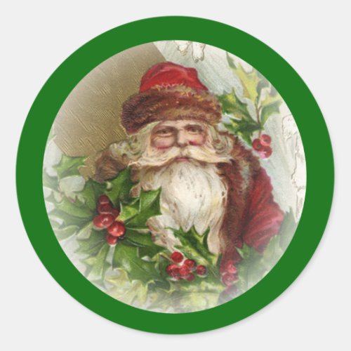 Green Vintage Santa Claus Christmas Stickers