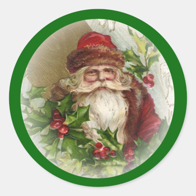 Green Vintage Santa Claus Christmas Stickers (Front)