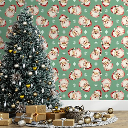 Green Vintage Santa Claus Christmas Wallpaper