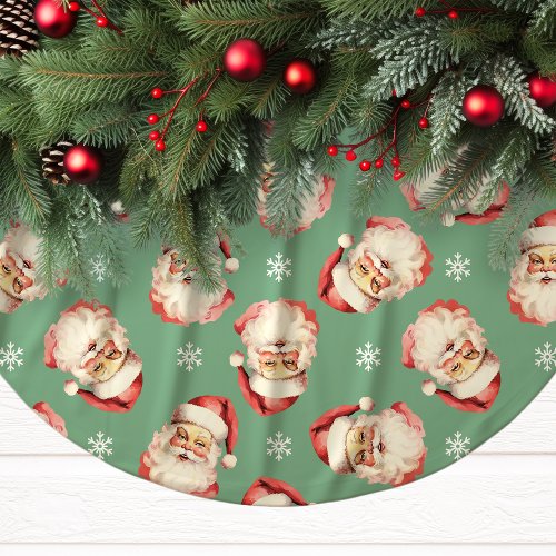 Green Vintage Santa Claus Face Watercolor Brushed Polyester Tree Skirt