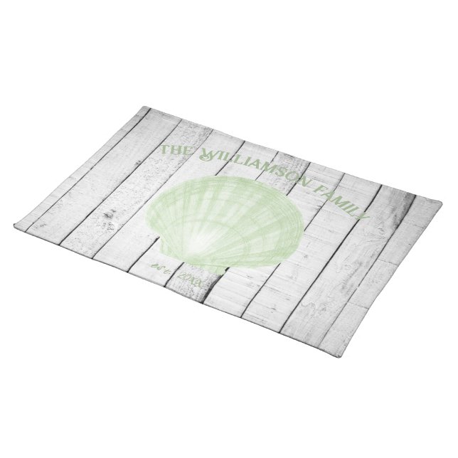 Green Vintage Scallop Shell Cloth Placemat (On Table)