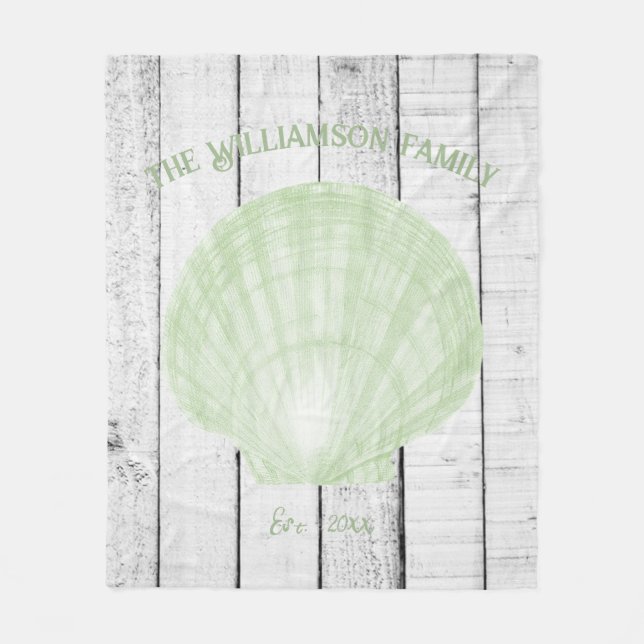 Green Vintage Scallop Shell Fleece Blanket (Front)