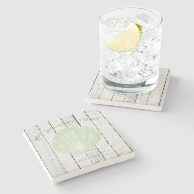 Green Vintage Scallop Shell Stone Coaster (Side)