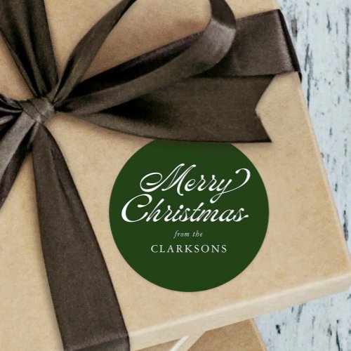 Green Vintage Script Modern Merry Christmas Classic Round Sticker