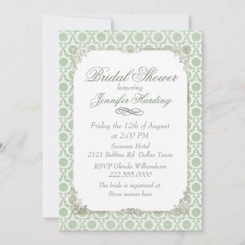 Green Vintage Shabby Bridal Tea Party Invitation