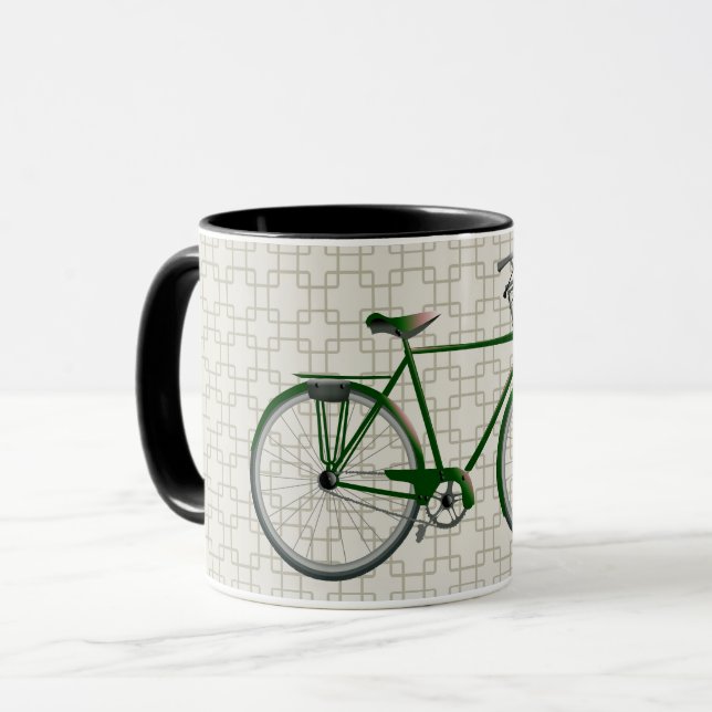 Green Vintage Style Bicycle and Retro Art Mug (Front Left)