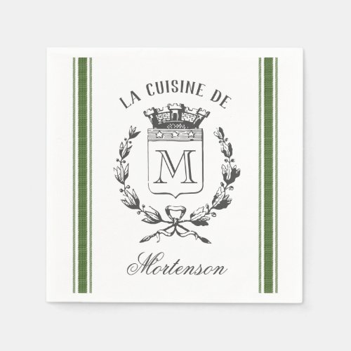 Green Vintage Style French Sack Custom Monogram Napkins