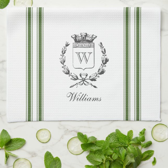 Green Vintage Style French Sack with Custom Name Kitchen Towel (Folded)
