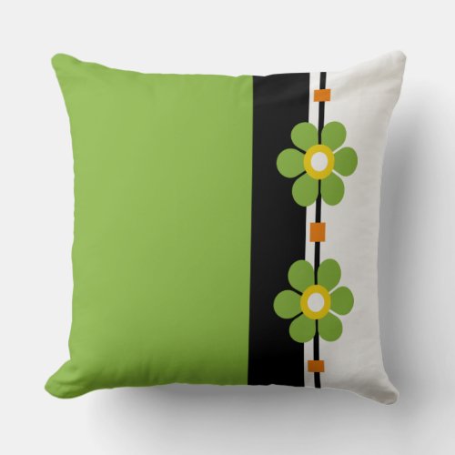Green Vintage Style Mid Century 1960s Flower Power Throw Pillow