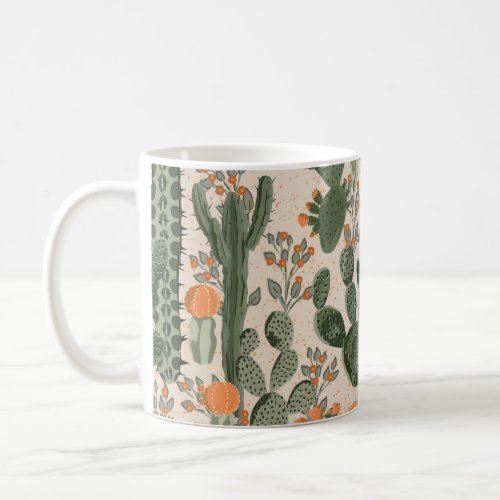 Green vintage succulent cactus and orange flowers  coffee mug