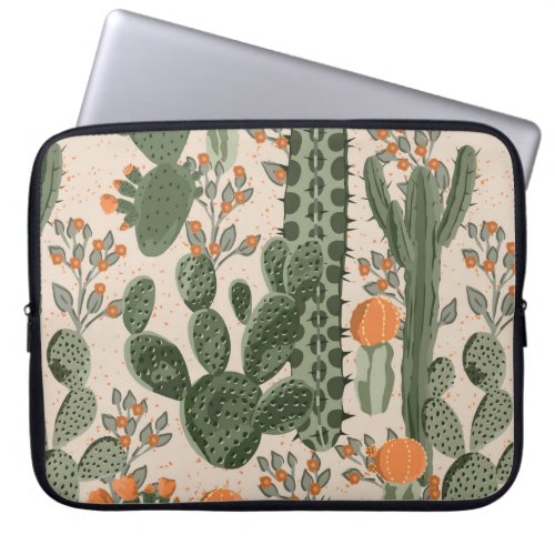 Green vintage succulent cactus and orange flowers  laptop sleeve