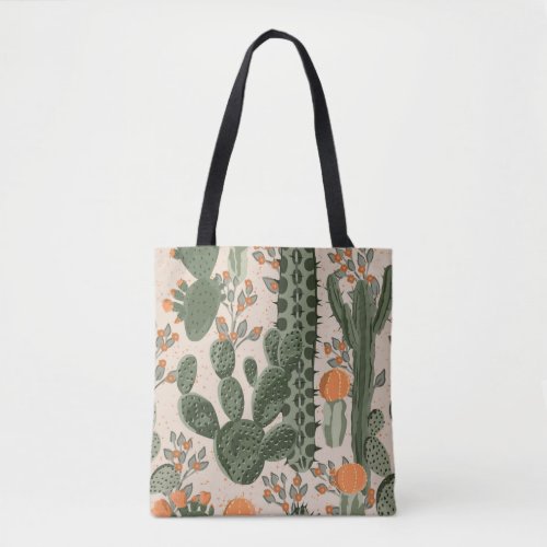 Green vintage succulent cactus and orange flowers  tote bag