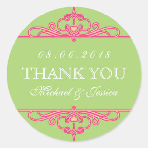 Green Vintage Swirl Ornament Wedding Favor Sticker