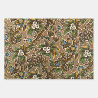 Green Vintage Textile Floral Patterns Wrapping Paper Sheets