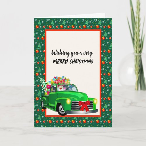 Green Vintage Truck Presents Santa Card