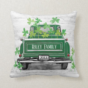 Green Vintage Truck Shamrock Name Throw Pillow
